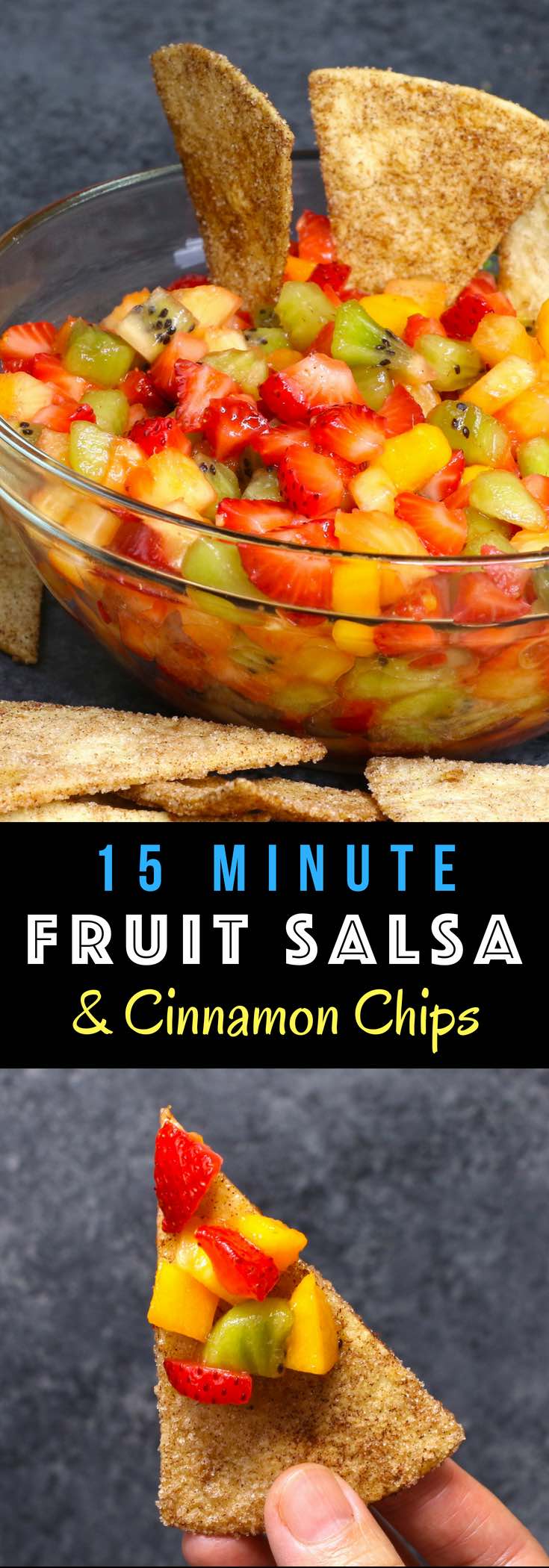 Quick and easy Fruit Salsa with Cinnamon Chips – delicious fruit salsa with crispy and sweet cinnamon chips. It comes together in no time. It’s a great way to start the day, enjoy the day, or finish the day with this fresh Fruit Salsa! #fruitSalsa