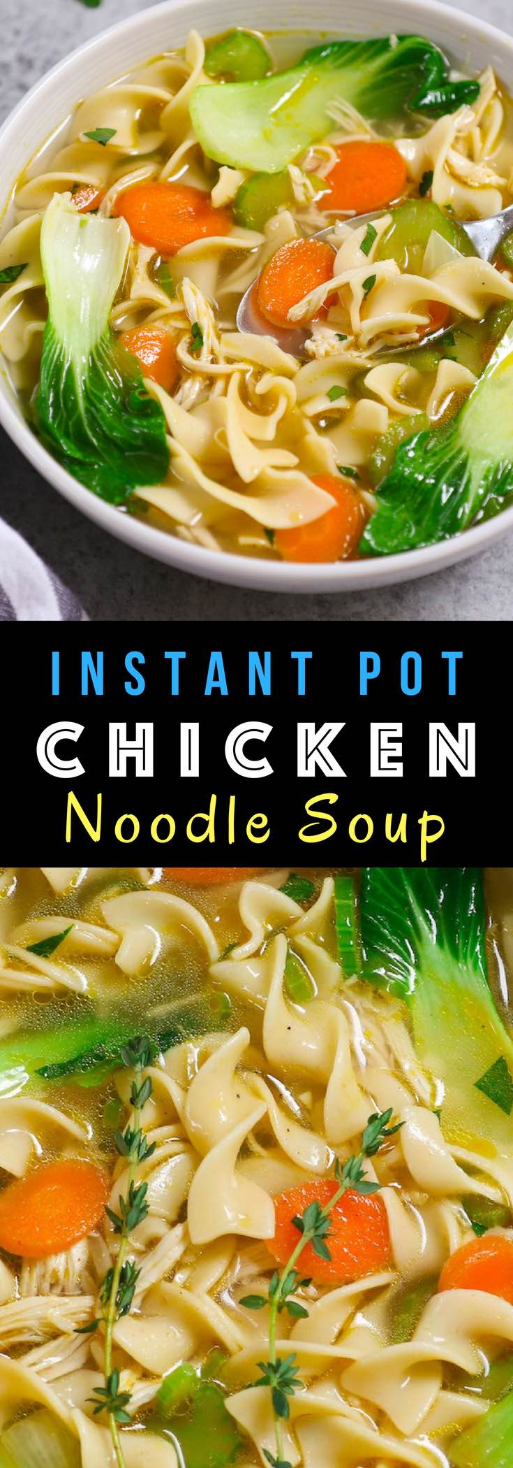 Delicious and comforting Instant Pot Chicken Noodle Soup - loaded with tender chicken, delicious noodles and nutritious vegetables. Best of all, it takes only 30 minutes when made from scratch! #InstantPot #ChickenNoodleSoup