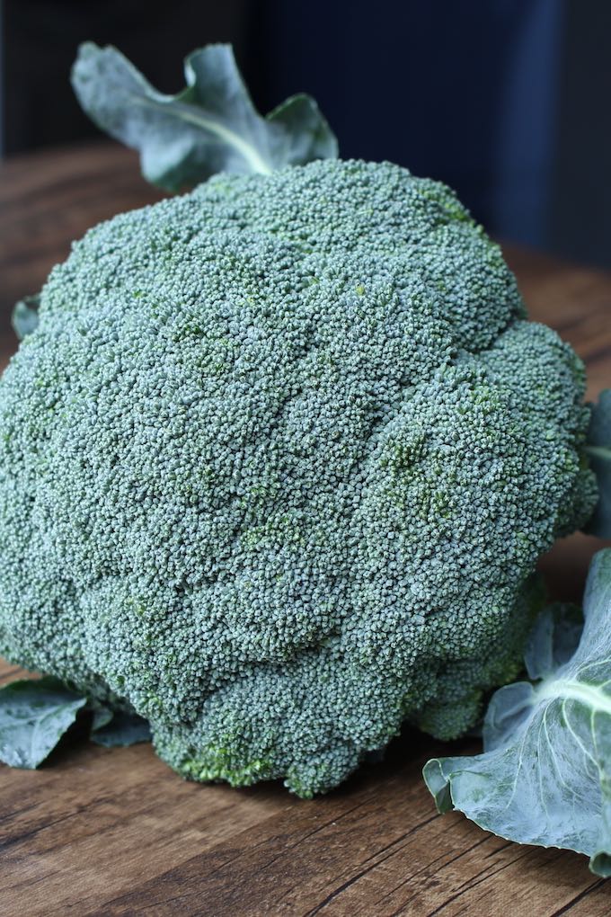 fresh broccoli on a wooden counter