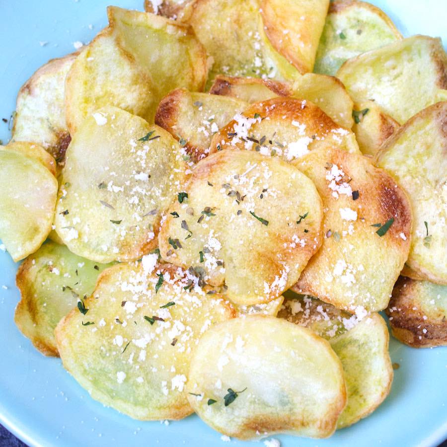 Parmesan and herbs flavoured air fryer potato chips.