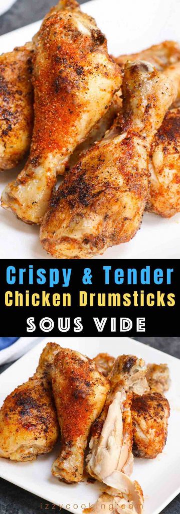 Sous Vide Chicken Drumsticks are the easiest way to make juicy and tender chicken that’s full of flavor. Only 3 steps: season, sous vide, and sear! These chicken legs are seasoned with a simple seasoning, and then sous vide cooked to perfection. The skin crisps up when seared in the end, making the best chicken drumsticks ever! 
