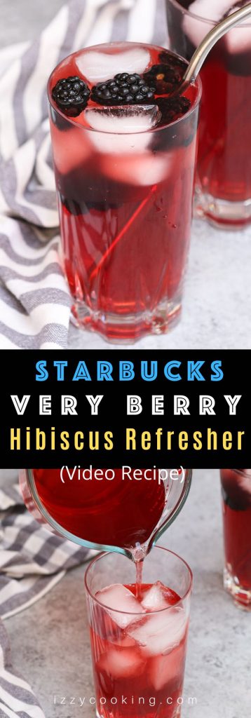 Make a delicious Very Berry Hibiscus Refresher at home! This Starbucks copycat recipe gives you all the refreshing flavor and beautiful color of the store-bought iced beverage at the fraction of the price. It’s incredibly easy to make this tea-based drink and you can easily customize by adding lemonade or coconut milk! #VeryBerryHibisucs #VeryBerryHibiscusRefresher
