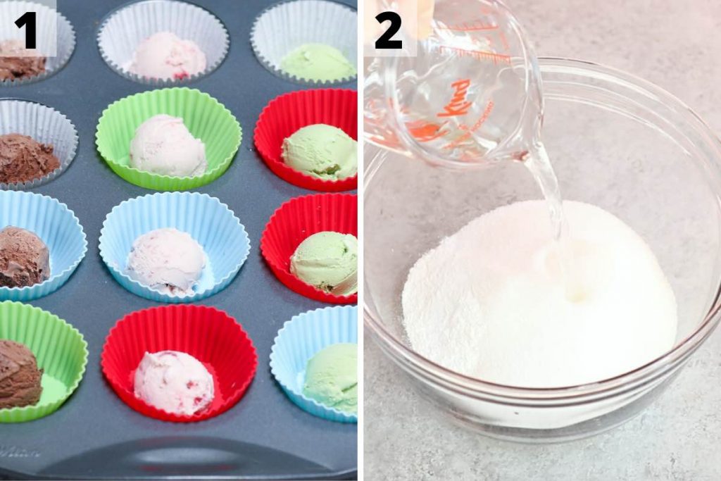 餅アイスクリームのレシピ：ステップ1と2の写真。