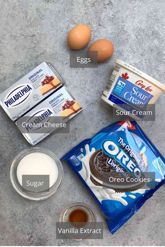 Oreo Cheesecake Bites ingredients on the counter.