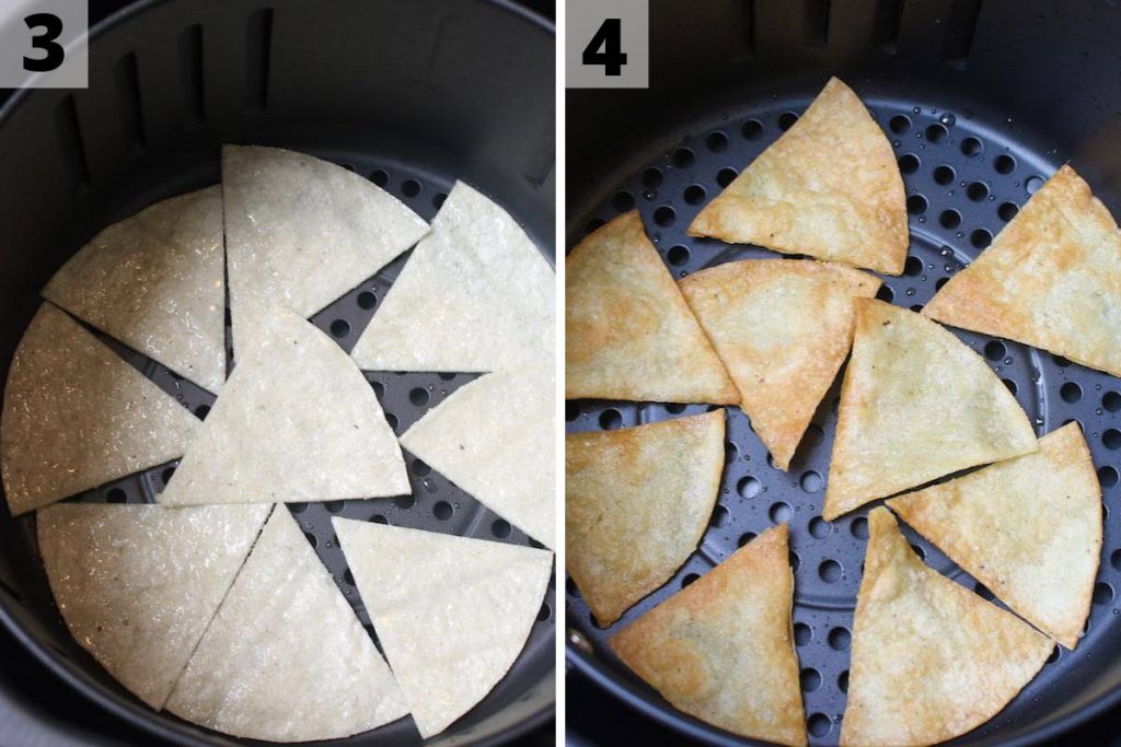 Air fryer tortilla chips recipe: process 3 and 4 photos.