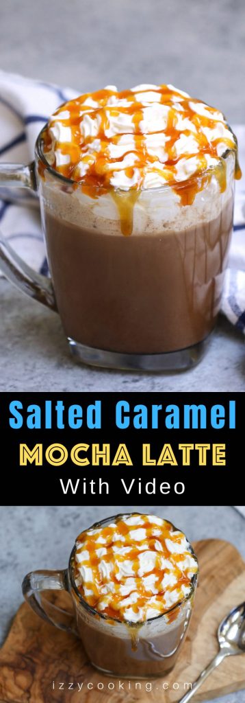 This Salted Caramel Mocha is the real deal! It gives you all the delicious flavor of Starbucks’ drink at the fraction of the price. Sweet, creamy, and full of chocolate and coffee flavor, this homemade salted caramel mocha latte is so easy to make with a few simple ingredients. 