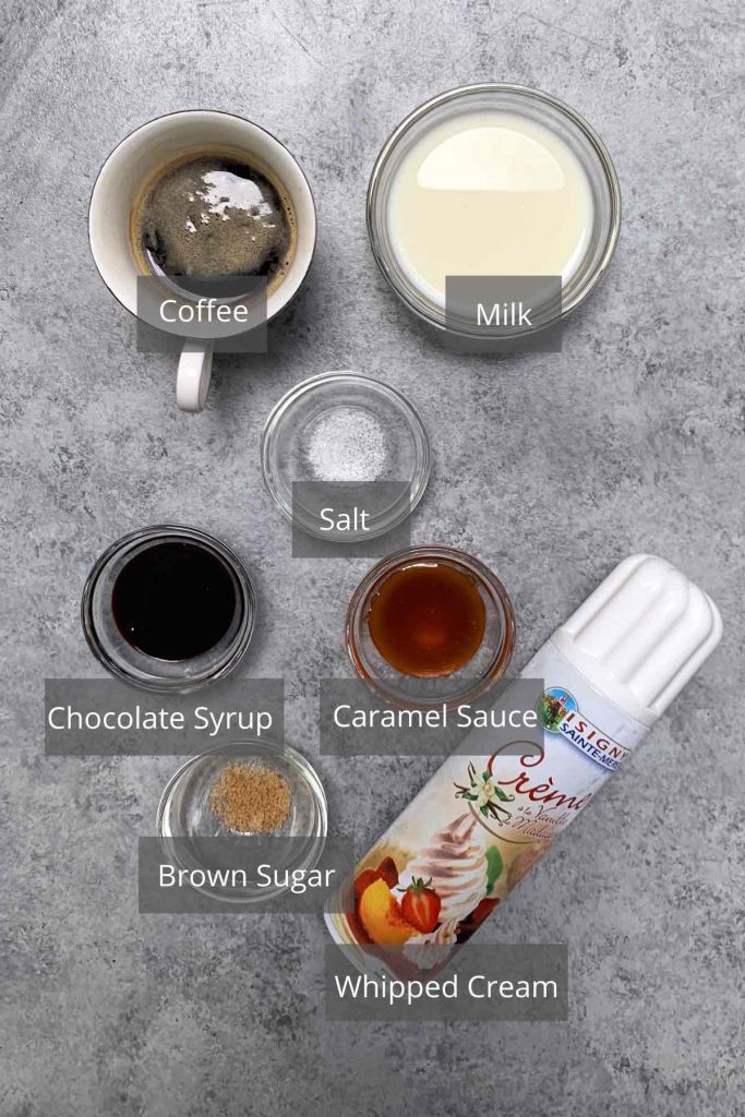 Salted Caramel Mocha ingredients on the counter.