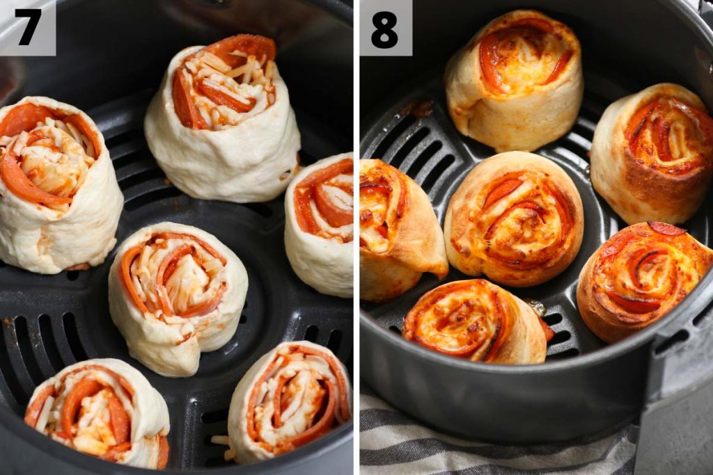 Air Fryer Pizza Rolls Recipe: Step 7 and 8 photos.