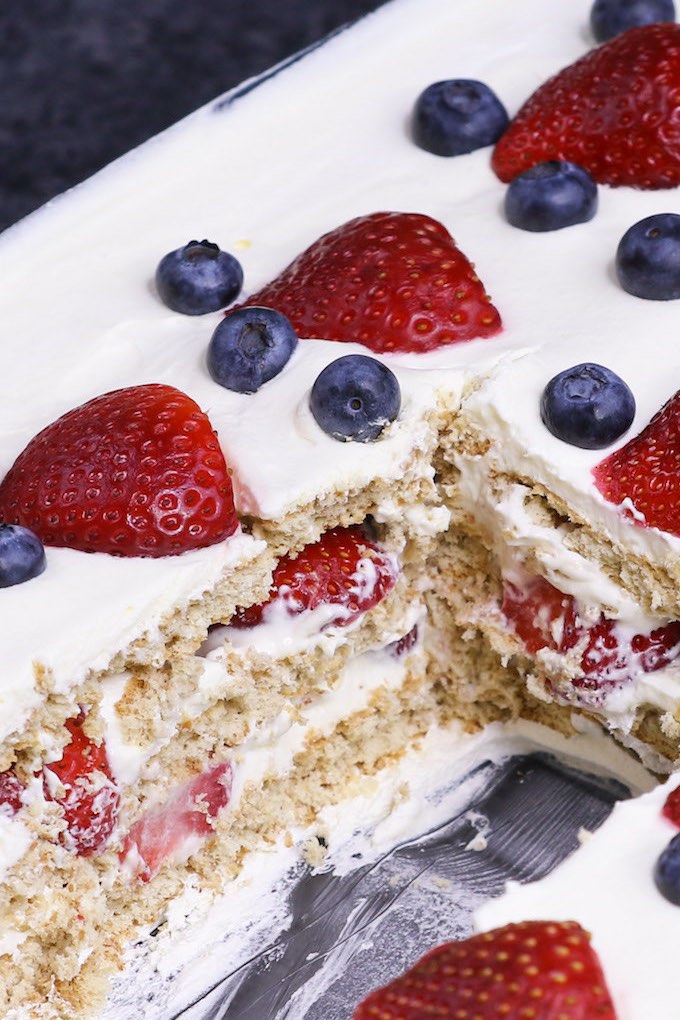 Strawberry Icebox Cake is a no-bake refrigerator cake made with fresh strawberries and layers of graham cracker wafers softened by whipped cream!