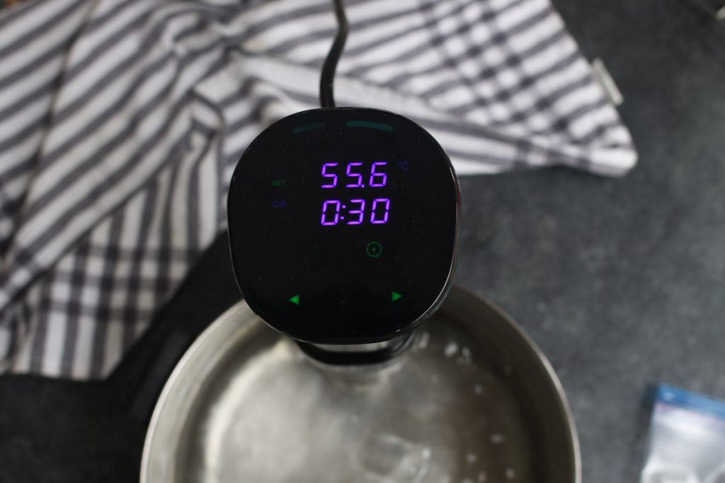 Set the Sous Vide Precision Cooker to 132°F (55.6°C).