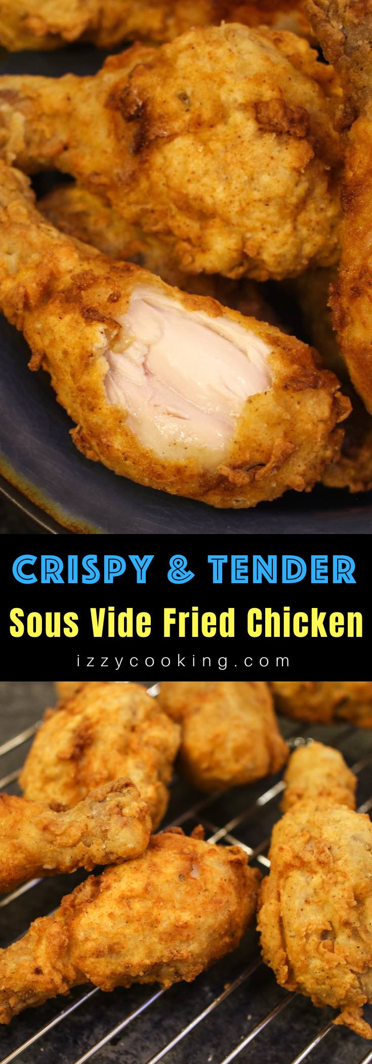 Sous Vide Fried Chicken is crispy and crunchy on the outside with the most tender and juicy meat on the inside. It’s the easiest way to fry chicken as sous vide produces evenly cooked meat, which is then coated with flour and buttermilk and deep fried quickly to golden perfection. Great for a potluck or picnic! #FriedChicken #SousVideChicken