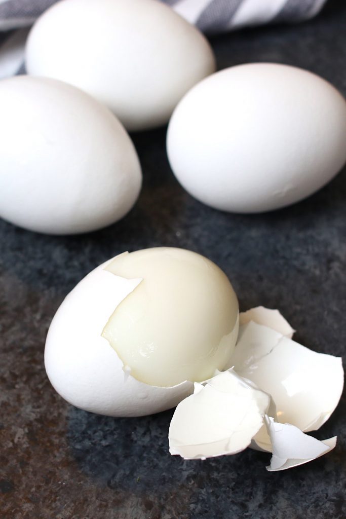 Closeup showing how easy it is to peel the eggs after the ice water bath.