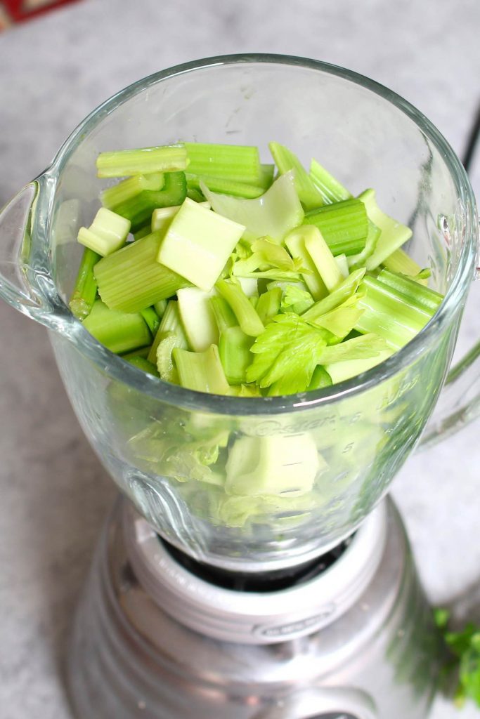 chopped celery in a blender.