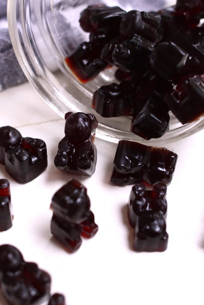 These Elderberry Gummies are delicious, sweet, and immune boosting snack that’s made with dried elderberries, herbs, and gelatin. This recipe is easy and fun to make with kids, great for fighting off a flu or cold.