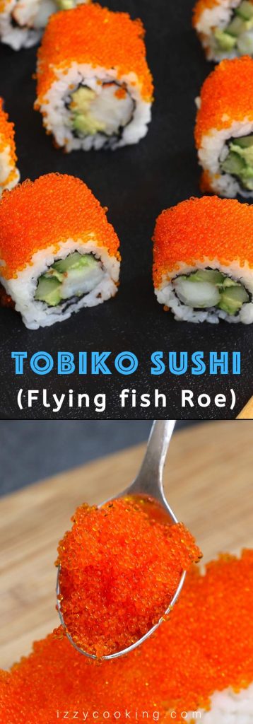 Tobiko is the Japanese word for flying fish roe, which is crunchy and salty with a hint of smoke. It’s a popular ingredient in Japanese cuisine as a garnish to sushi rolls. #Tobiko #TobikoSushi