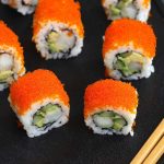 Tobiko Sushi Roll is made with delicious shrimp, creamy avocado and crunchy cucumber rolled in seaweed sheet and sushi rice, with a tobiko topping. It’s so easy to make and I’ll share with you how to make perfect tobiko sushi.