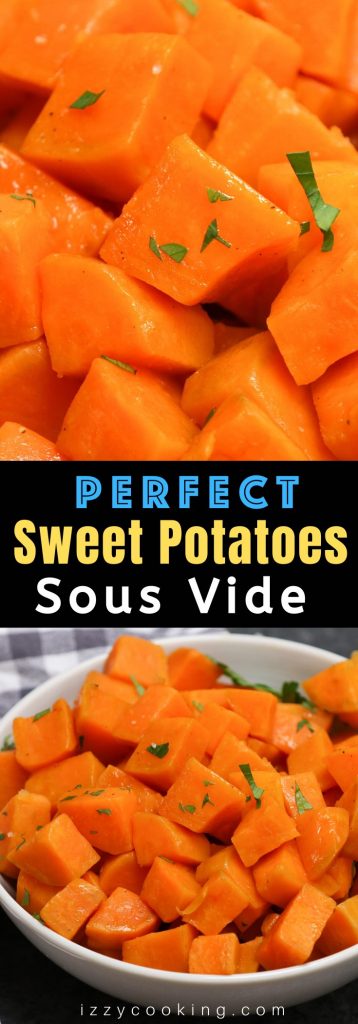 Sous Vide Sweet Potatoes are the most delicious and nutritious veggie ever! They’re fluffy, sweet and come out perfectly EVERY TIME! This simple side dish recipe takes a few minutes to prepare, then the sous vide machine will do the rest of the work and cook the sweet potatoes to perfection. #SousVideSweetPotatoes