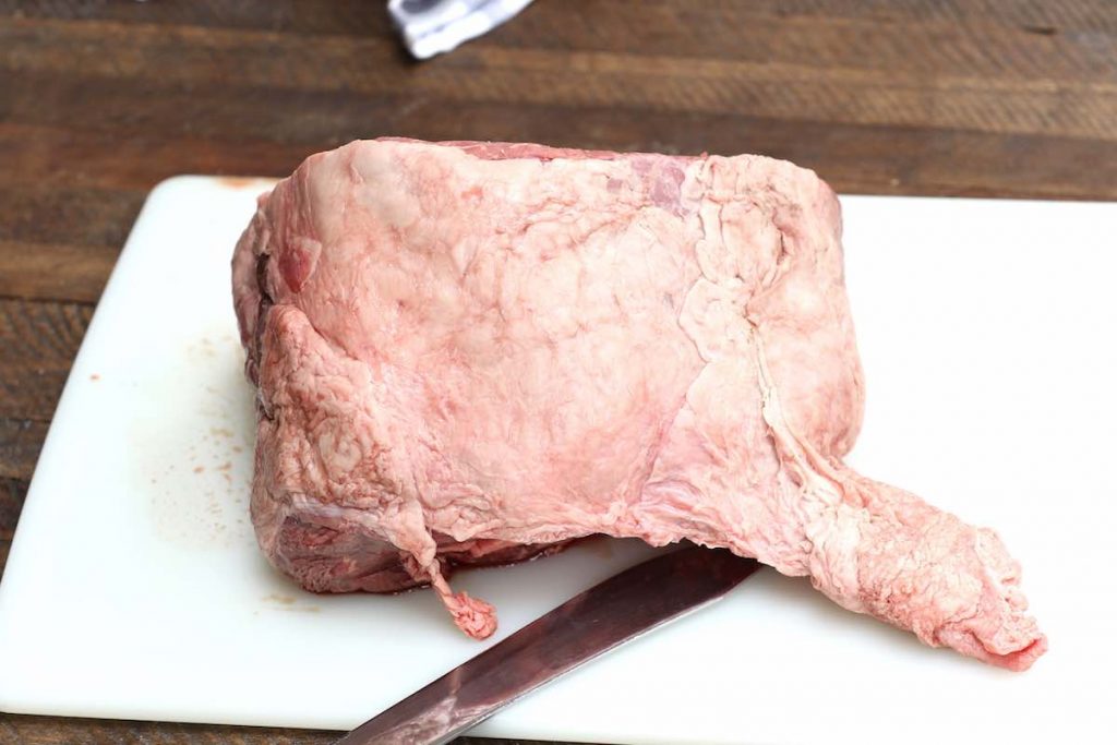 Beef fat around a sirloin tip roast.