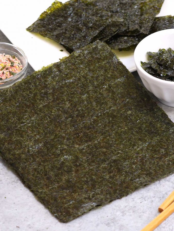 Nori is the Japanese word for dried edible seaweed, which usually comes in thin, paper-like sheets. It’s a popular ingredient in Japanese and Korean cuisine to wrap rolls of sushi or onigiri.