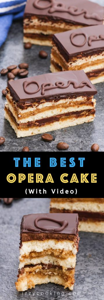 Opera Cake is a classic French dessert combining layers of almond sponge cake soaked in coffee syrup, espresso-flavored buttercream, and decadent chocolate ganache. It’s finished with a smooth chocolate glaze. This recipe has been tested many times and is easily the best homemade opera cake recipe that I’ve ever tried. #OperaCake #OperaCakeRecipe