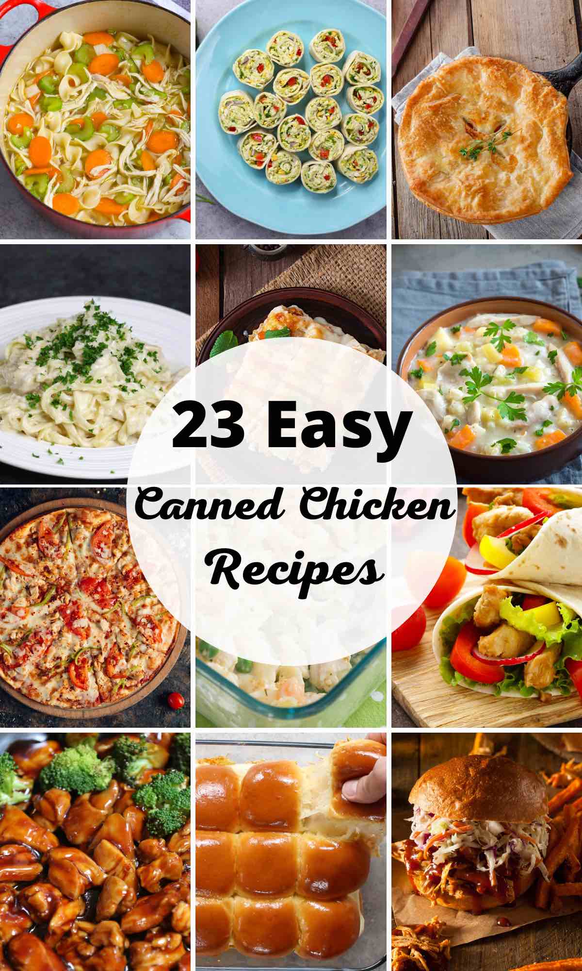 Want to save time in your kitchen and get creative with canned chicken? Here are 23 easy canned chicken recipes to turn this popular protein into something amazing! These recipes include options for breakfast, lunch, and dinner such as hearty soups, cheesy casseroles, and refreshing salads. #CannedChickenRecipes