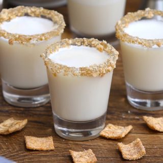 Cinnamon Toast Crunch Shot is an adult version of your favorite childhood cereal, in shot form. The base of this delicious drink is RumChata and Fireball Whiskey, then rimmed with crushed cinnamon toast cereal.
