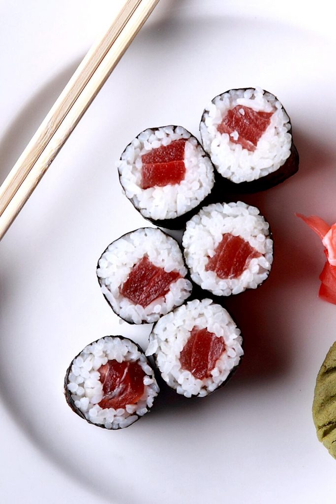 Tekkamaki Tuna Rolls are made with sashimi grade tuna rolled in vinegared sushi rice and nori seaweed sheet. Homemade Tekka Maki is so much cheaper than the restaurant, and it takes about 15 minutes from start to finish.#TekkaMaki #TunaRoll