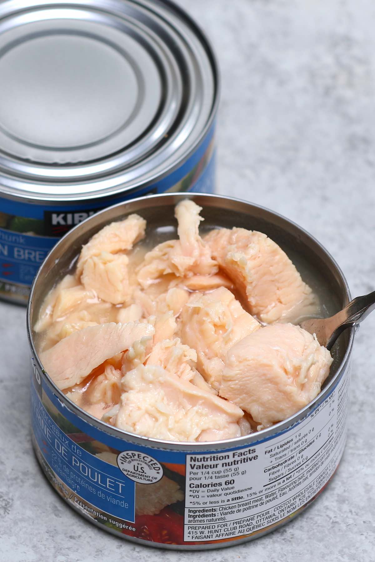 Canned chicken in the can.