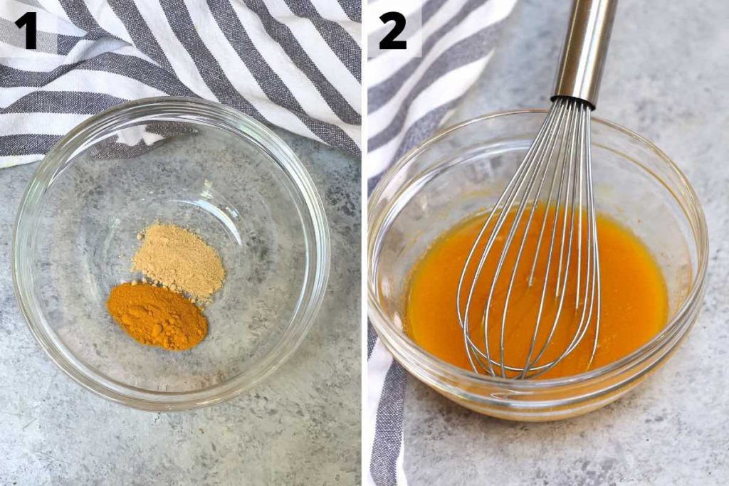 Golden ginger drink recipe process: step 1 and 2 photos.