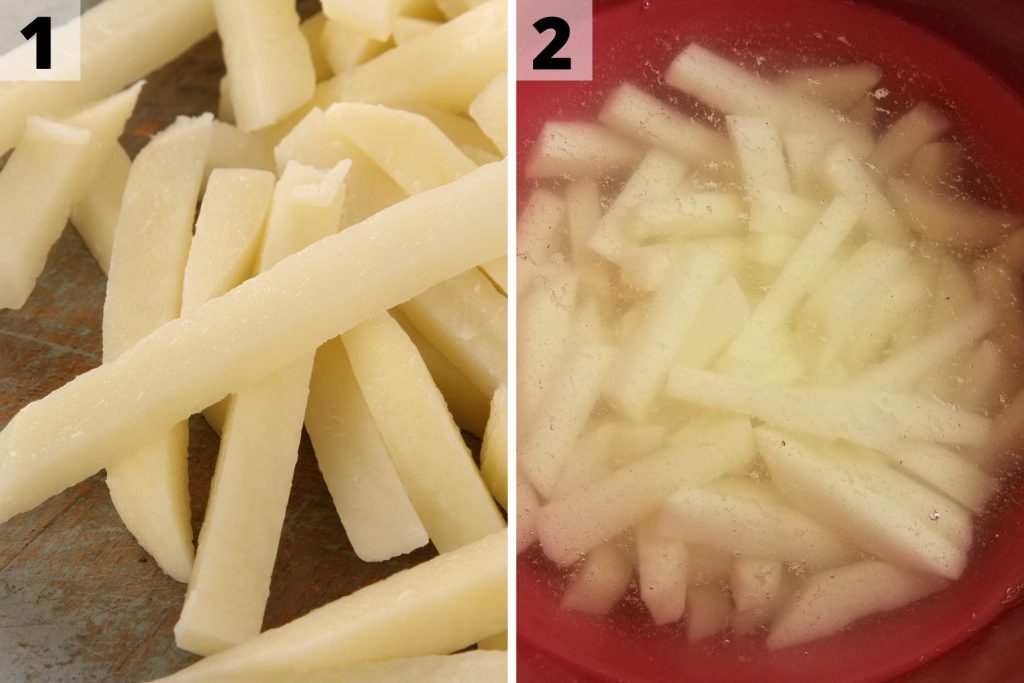 Salchipapas recipe: making French fries step 1 and 2 photos