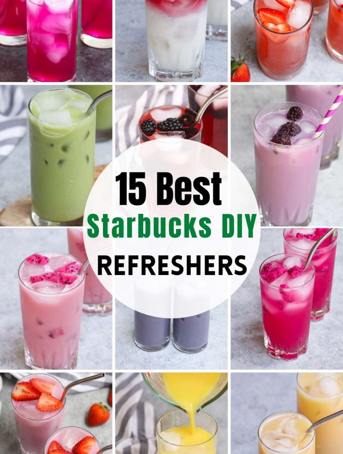 A fruity and colorful Starbucks refresher is the best way to enjoy a sunny day! We’ve collected 15 of the best refresher drinks from Starbucks so that you can find something new to try. There are currently 10 refreshers on its official menu, and infinite ways to order from the secret menu. You’ll learn everything about these popular refreshers and how to make copycat refresher recipes at home! #StarbucksRefreshers #StarbucksStrawberryRefreshers#StarbucksRefresherDrinks