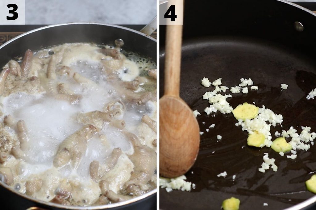 Chicken feet recipe: step 3 and 4 photos.
