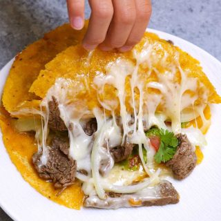 Mulitas are basically a double-deck quesadilla with two tortillas and meat on the inside. They’re loaded with gooey melted cheese and a flavorful carne asada, with crispy tacos on both sides. Talk about mouth-watering Mexican comfort food everyone loves!