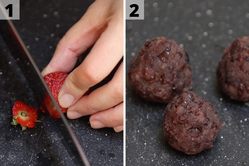 Strawberry Mochi recipe: step 1 and 2 photos.