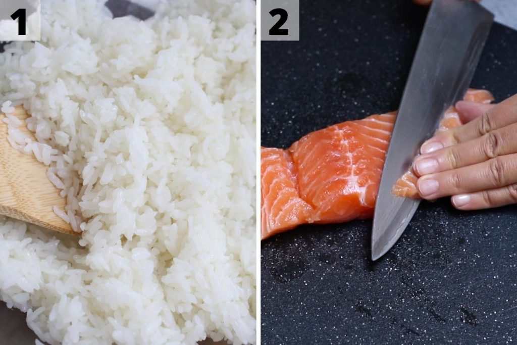 Salmon nigiri recipe: step 1 and 2 photos.