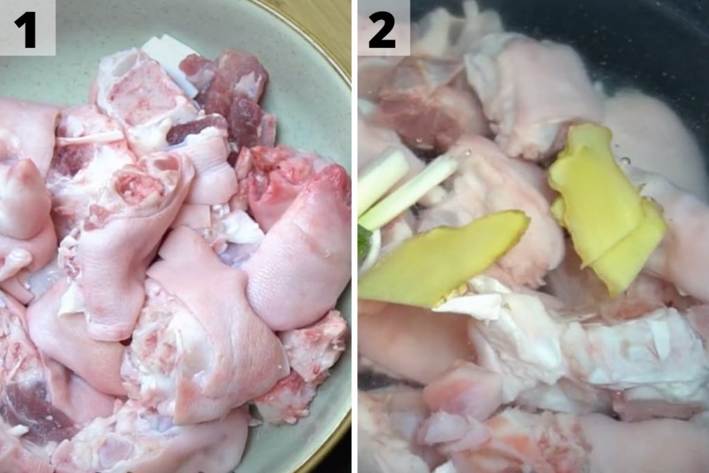 Pig feet recipe: step 1 and 2 photos.