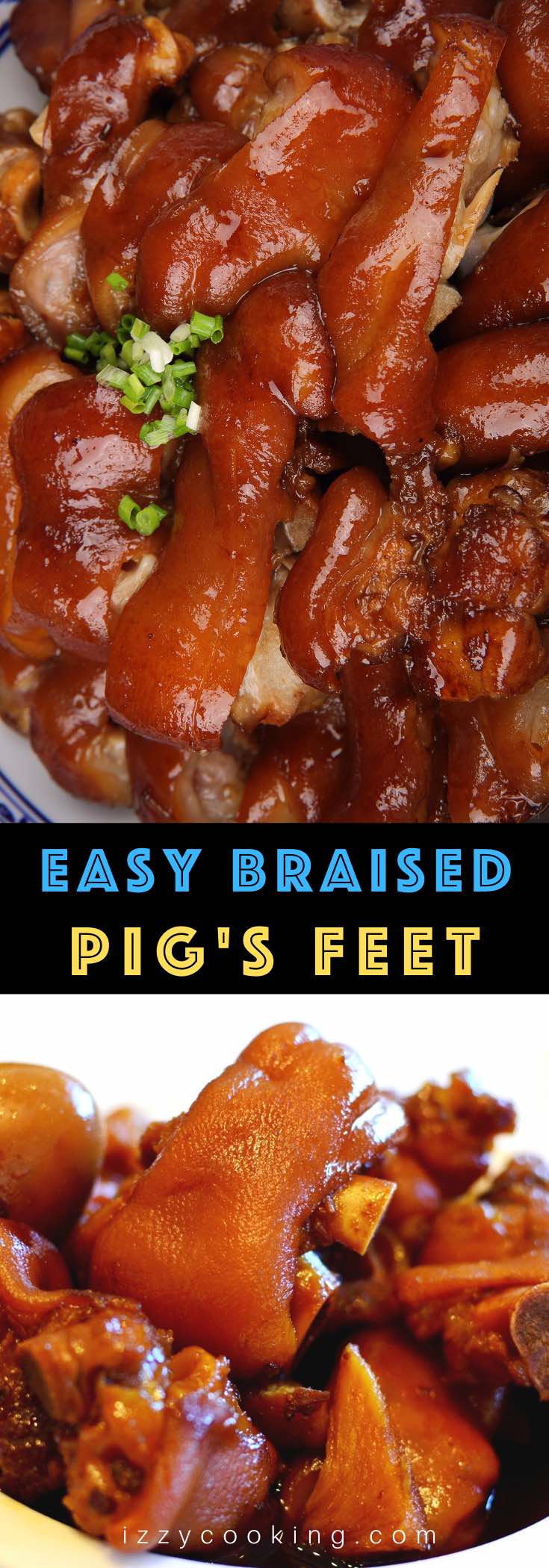 Braised Pig’s Feet are tender, juicy, and flavorful – cooked long and slow in a rich sauce. Pig feet or pig trotters are considered one of the most delicious parts of pork. My family make this recipe for regular weekdays and special occasions like Chinese New Year. Serve them with mashed potatoes and green vegetables for an amazing meal! #PigFeet #PigFeetRecipe #PigTrotters #PorkFeet