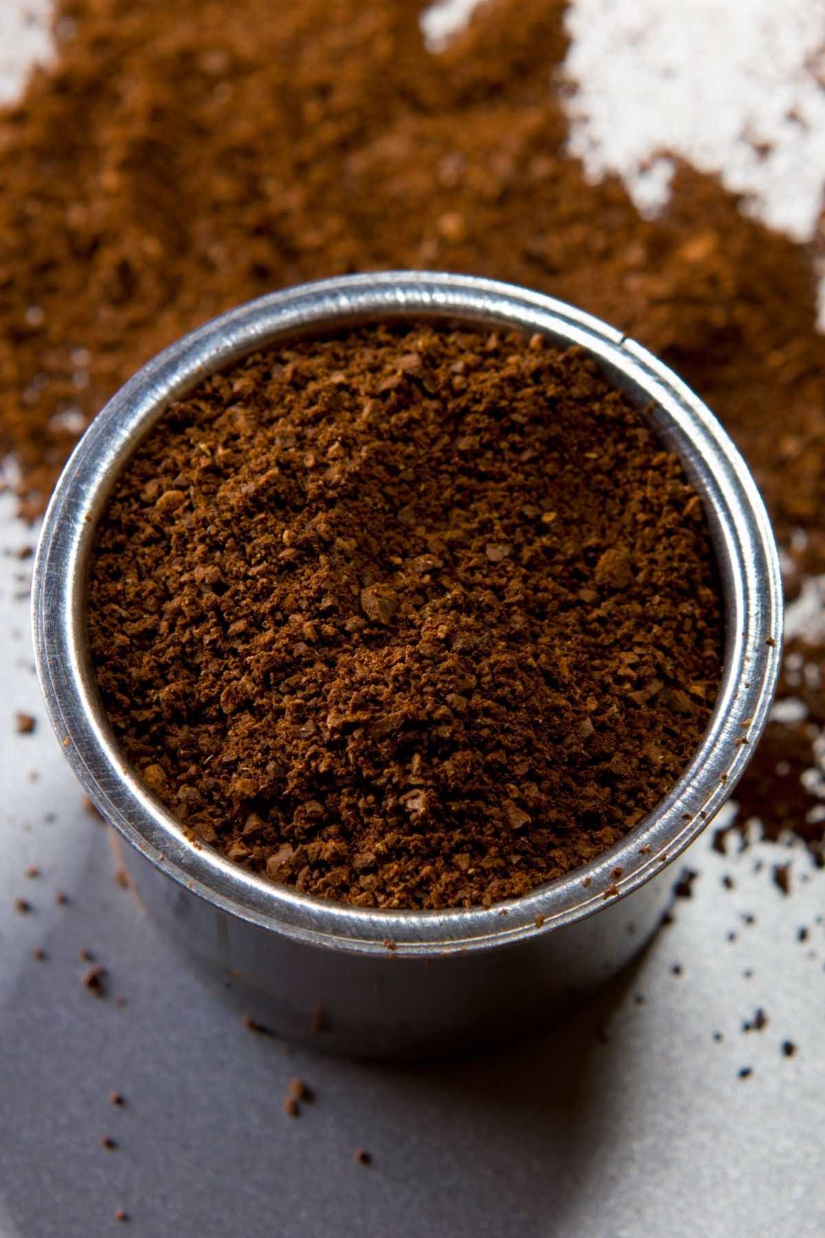 Closeup showing coarsely ground coffee.