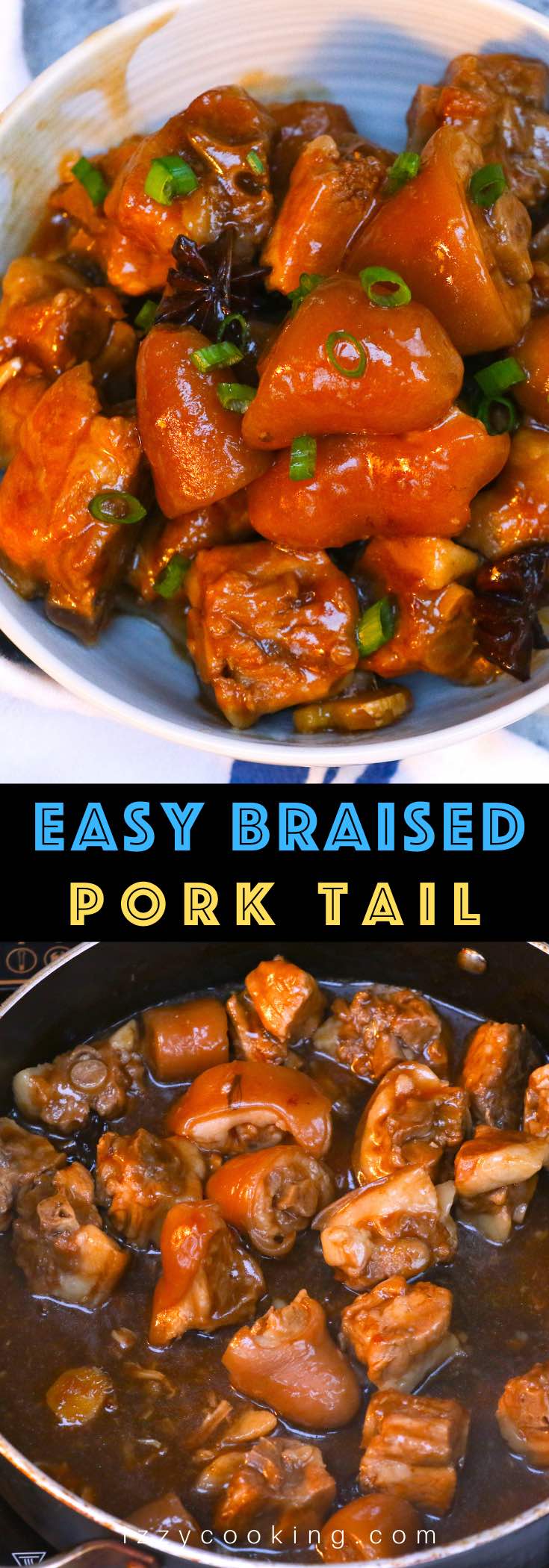 Braised Pig’s Tail is sticky, tender, and melt-in-your-mouth delicious. The pork tails are cooked low and slow in a rich and flavorful soup on the stove. This Chinese style pigtail’s recipe is so easy to make and one of my favorite Asian food. 