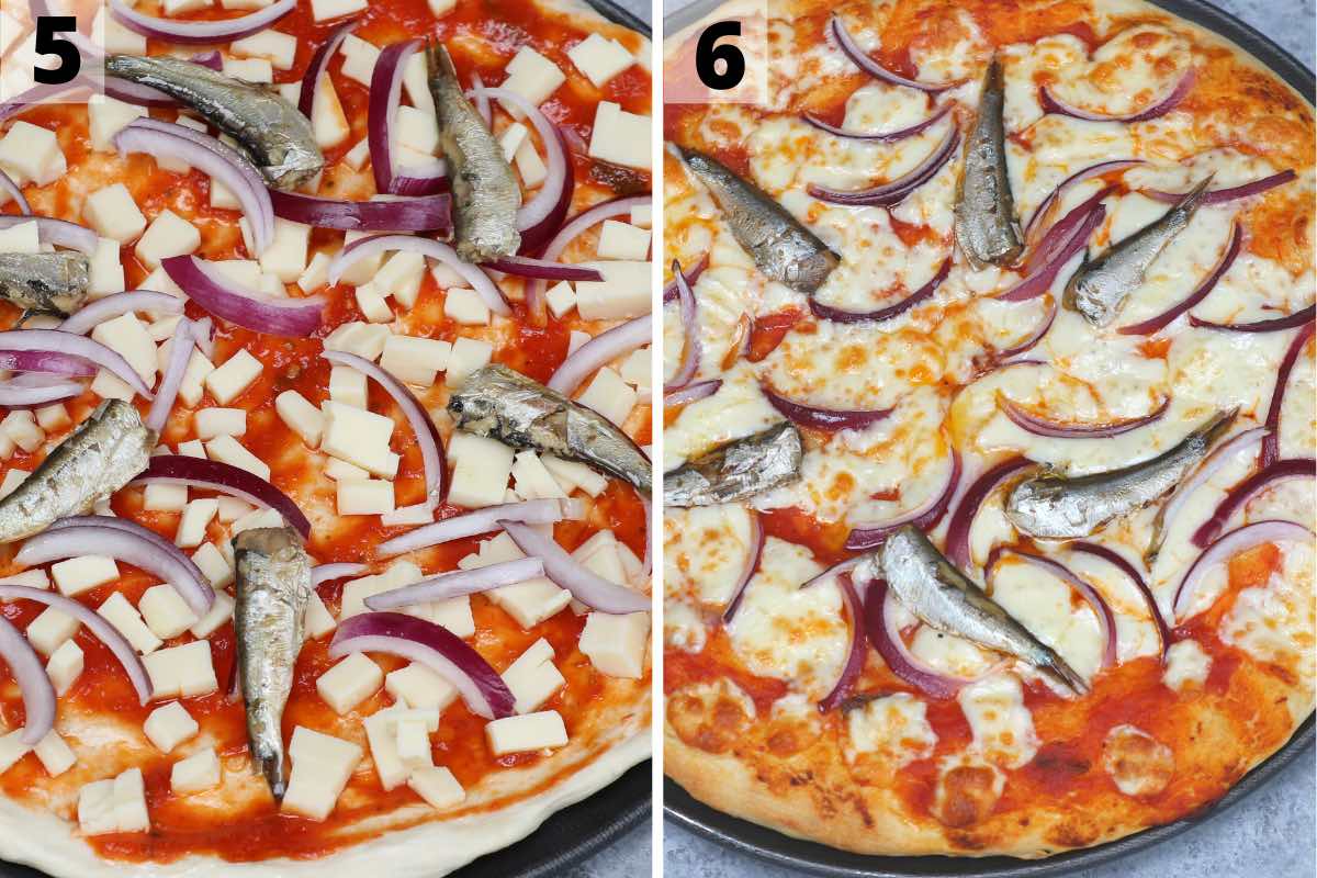 Sardine Pizza recipeL step 5 and 6 photos.