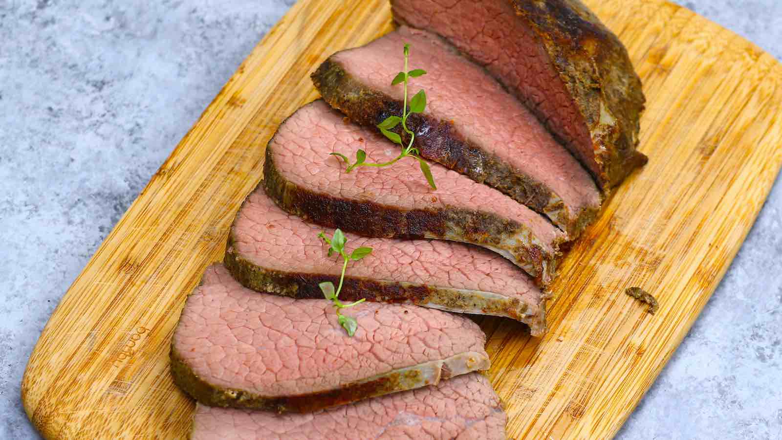 Sous Vide Eye of Round is the best way to cook this affordable beef cut, turning it into the most tender and juicy roast! This 16-hour low and slow sous vide method transforms the tough cut into a delicious eye of round roast that’s perfectly moist from edge to edge. Great for a festive holiday meal on a budget!