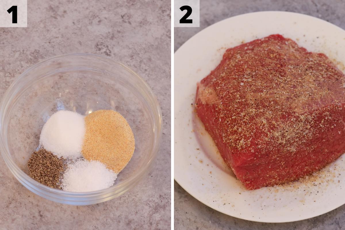 Sous vide eye of round recipe: step 1 and 2 photos.