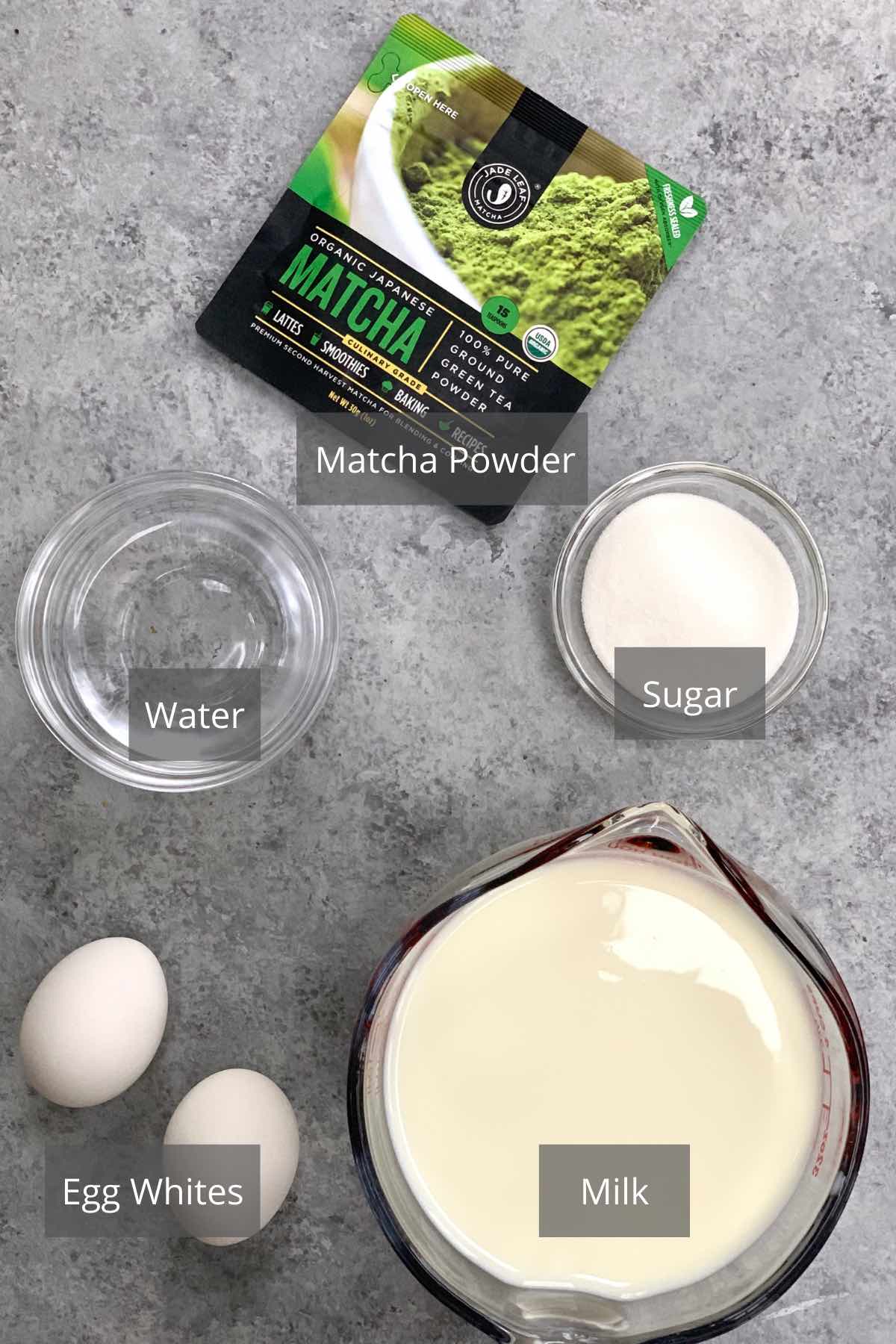 Dalgona Matcha ingredients on the counter.