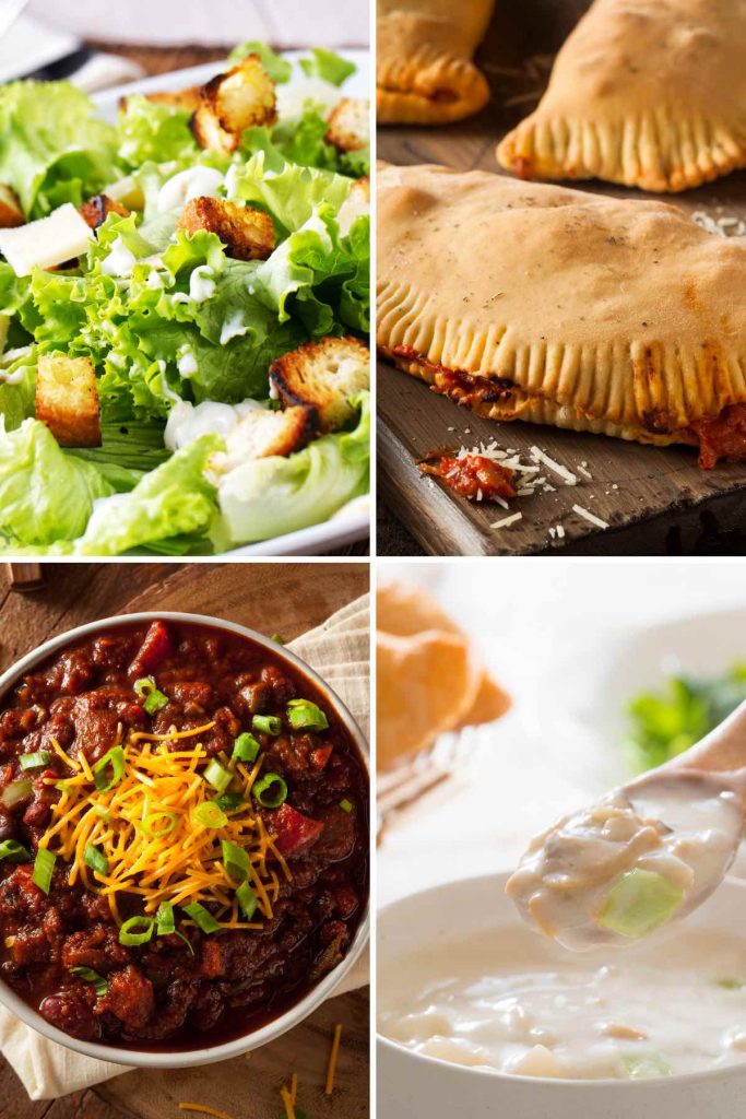 Photo collage of 4 lunch recipes that start with c.