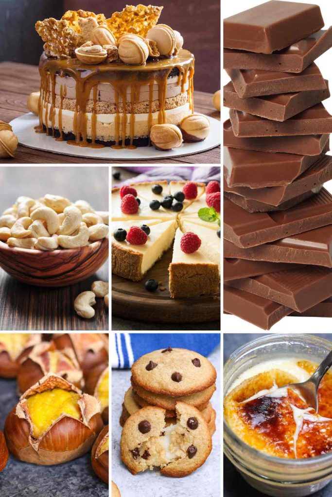 Photo collage showing 7 desserts that start with c.