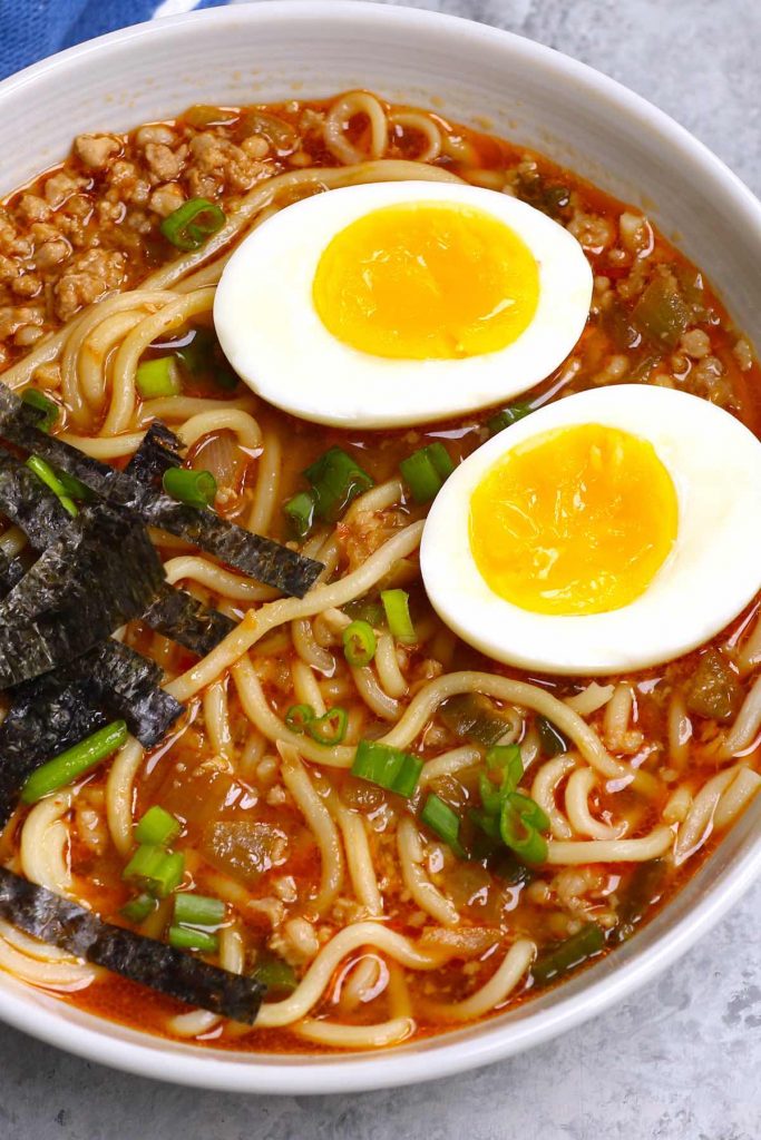This warm, flavorful Spicy Miso Ramen will satisfy your cravings with a savory chicken broth, hearty ramen noodles and toppings like soft-boiled egg and green onions. You can easily make this delicious, authentic miso ramen at home in less than 30 minutes – it’s even better than the one from the restaurant!