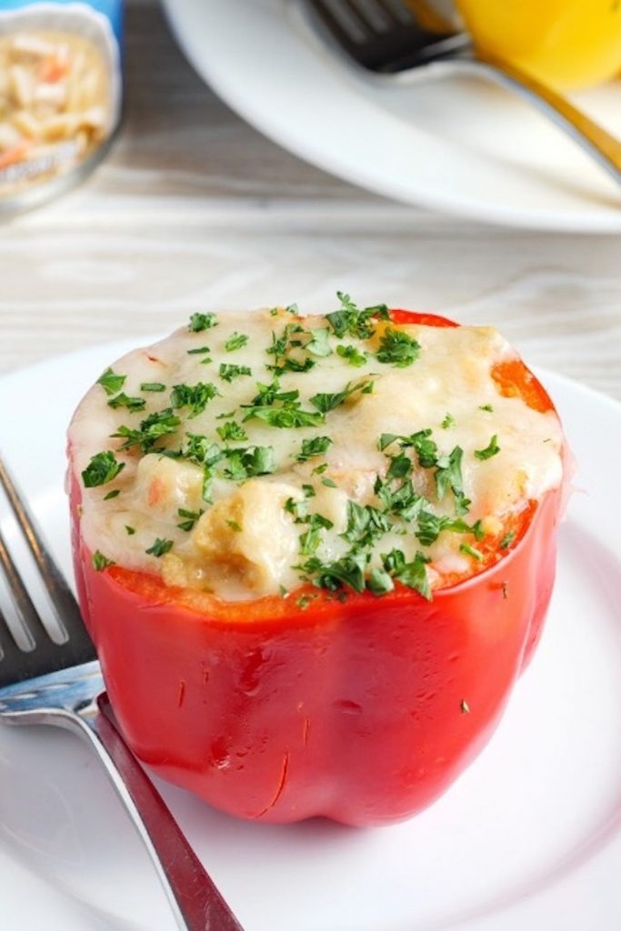 Closeup of stuffed peppers on the plate.