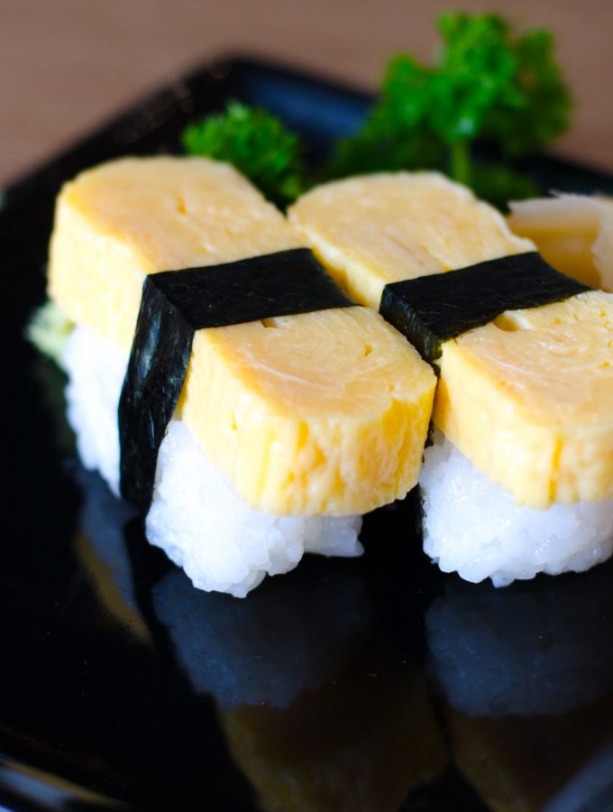 Tamago Sushi is sweet and savory, with a light, fluffy texture. It’s made with Japanese rolled omelet (Tamagoyaki) and seasoned sushi rice. This classic egg sushi is a favorite for adults and children alike and is usually served for breakfast or as a side dish in a bento box. Tamagoyaki is also delicious when served on top of sushi rice.