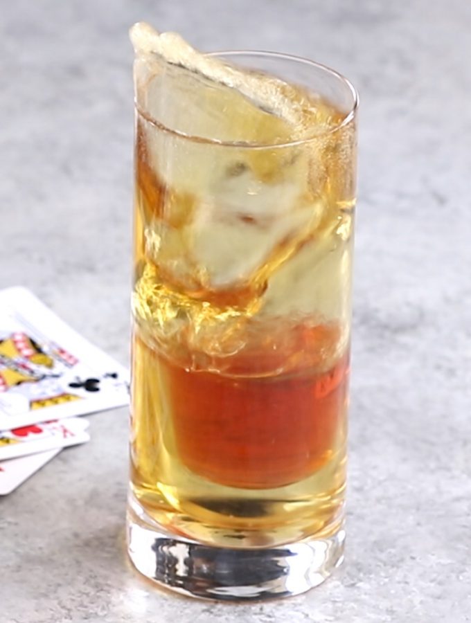 Viva Las Vegas Bomb! This electrifying cocktail is made from Royal Flush Shot and Red Bull energy drink. You can make this perfect party drink at home and impress friends and family with your bartending skills.