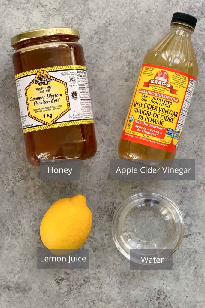 Apple Cider Vinegar Shots ingredients on the counter.